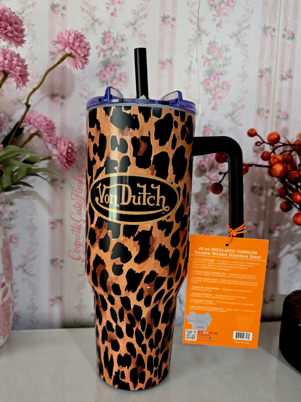 Von Dutch Leopard Print Insulated Tumbler - Brown/Black